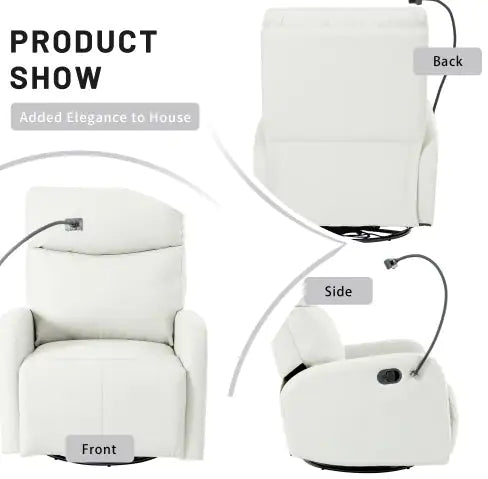 Modern Swivel Rocking Recliner Chair – 360° Glider with Footrest, PU Upholstery, Light Grey