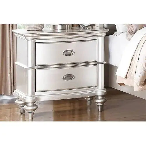 Classic Elegant 2-Drawer Nightstand in Beige/White Finish or Antique Silver – Modern Bedroom Bedside Table with Rubberwood Construction