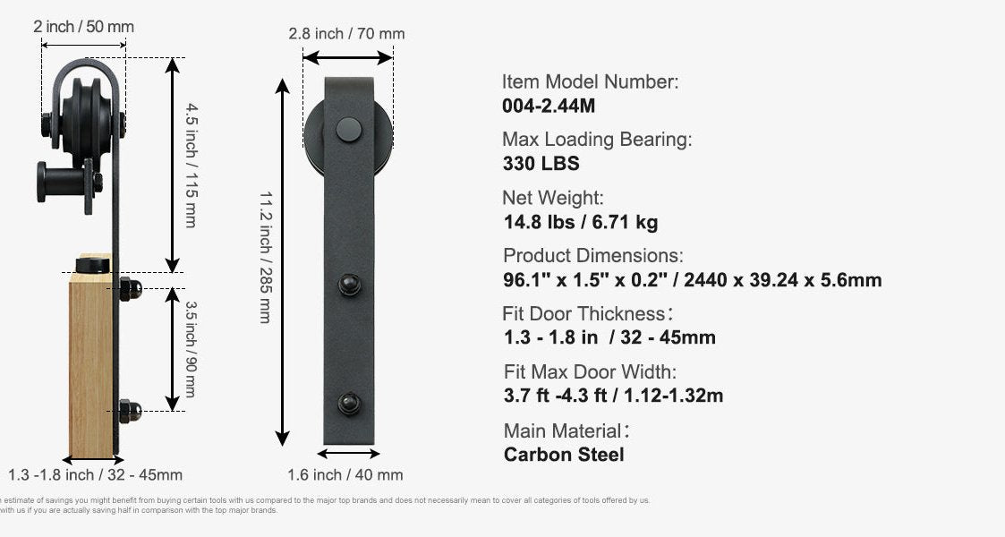 Heavy-Duty Barn Door Hardware Kit -SHS1