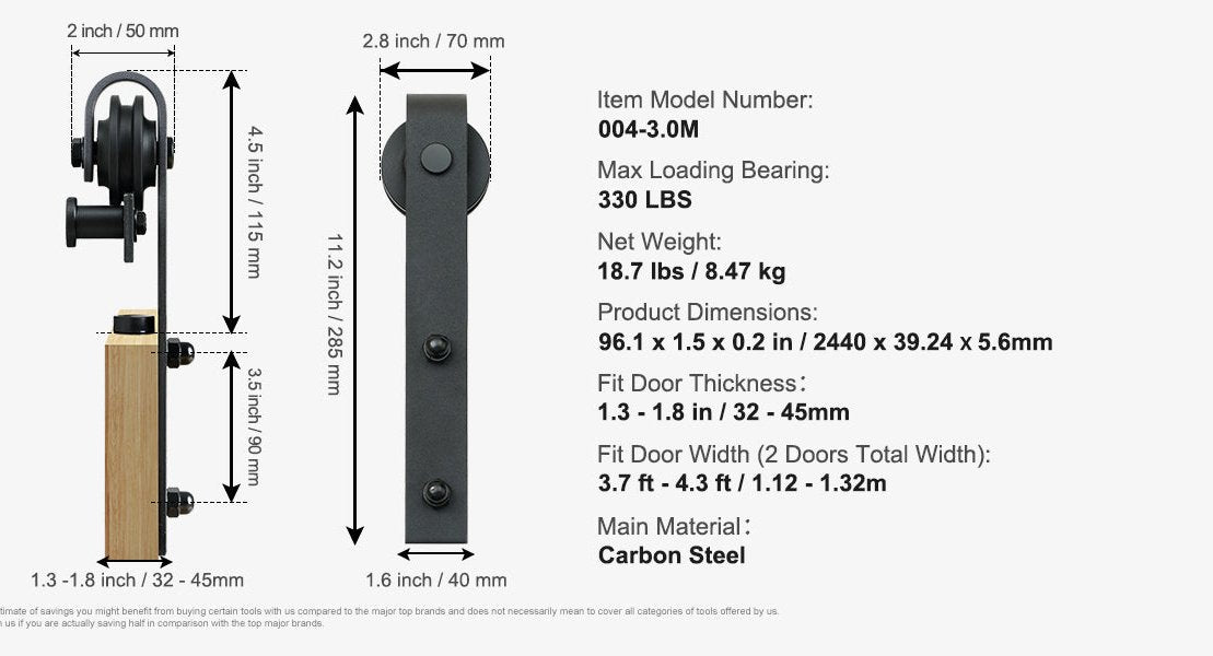 Heavy-Duty Barn Door Hardware Kit -SHS1