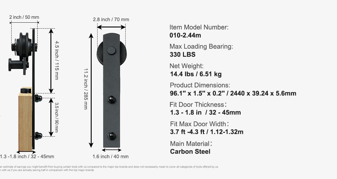 Heavy-Duty Barn Door Hardware Kit -SHS1