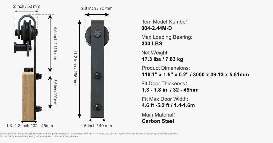 Heavy-Duty Barn Door Hardware Kit -SHS1