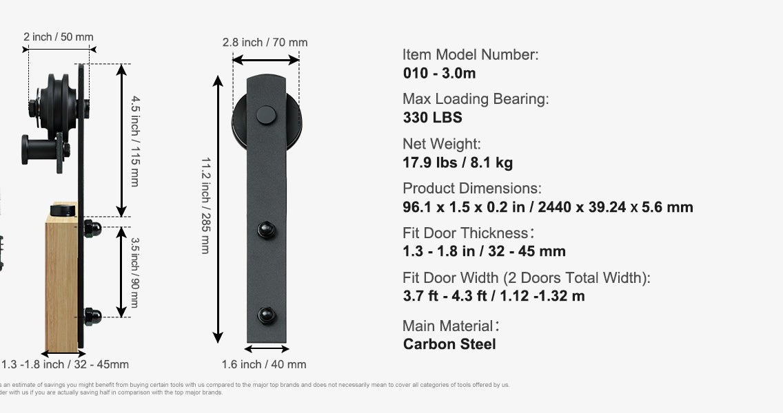 Heavy-Duty Barn Door Hardware Kit -SHS1