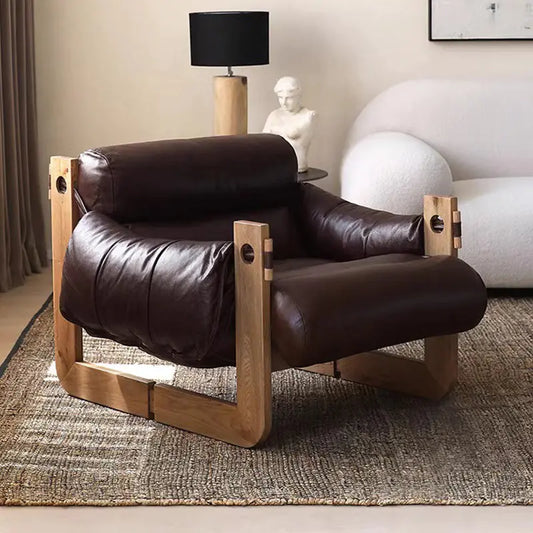 Nordic Solid Wood Leisure Chair - Modern Leather Sofa