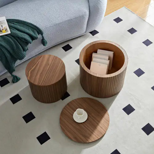 SHS-2-Piece Round Nesting Coffee Table Set – Modern MDF Walnut Finish Tables for Living Room or Lounge