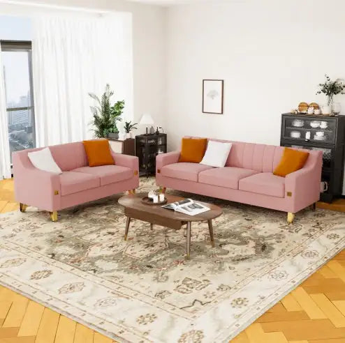 Pink Velvet 2-Piece Living Room Sofa Set – Loveseat & Sofa