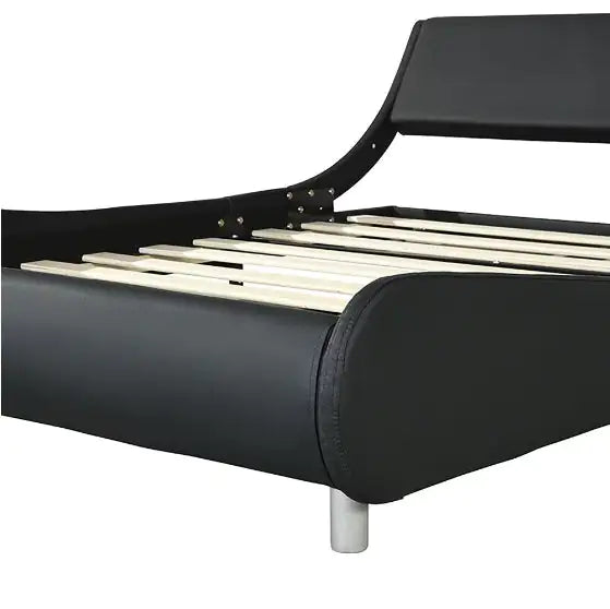 Faux Leather Upholstered Platform Bed Frame with LED Lighting, Curved Design, Wooden Slats Support, Remote & App Control, No Box Spring Needed