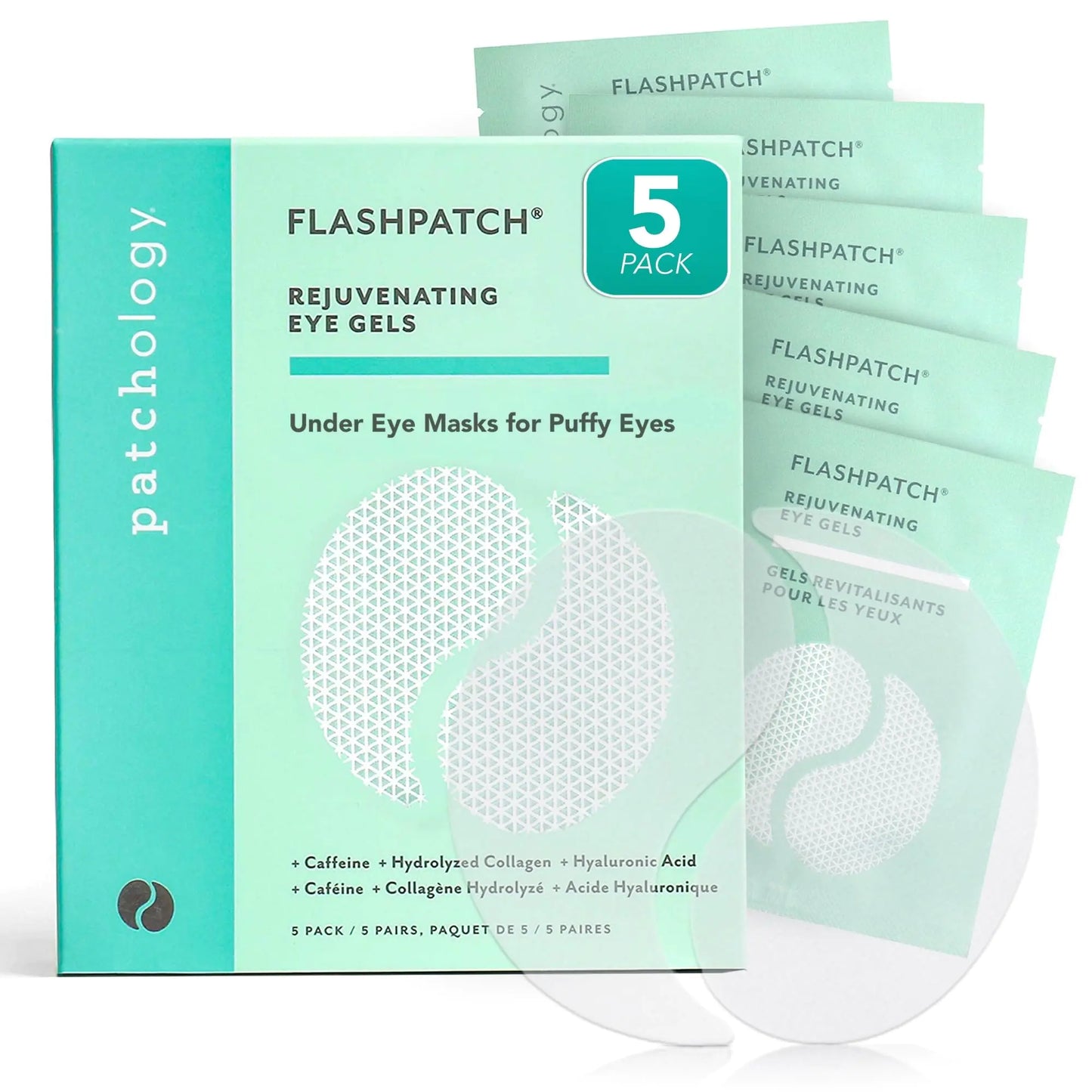 Patchology Under Eye Gel Patches – Puffy Eyes, Dark Circles & Eye Bags Treatment – Collagen, Caffeine & Centella – 5 Pairs