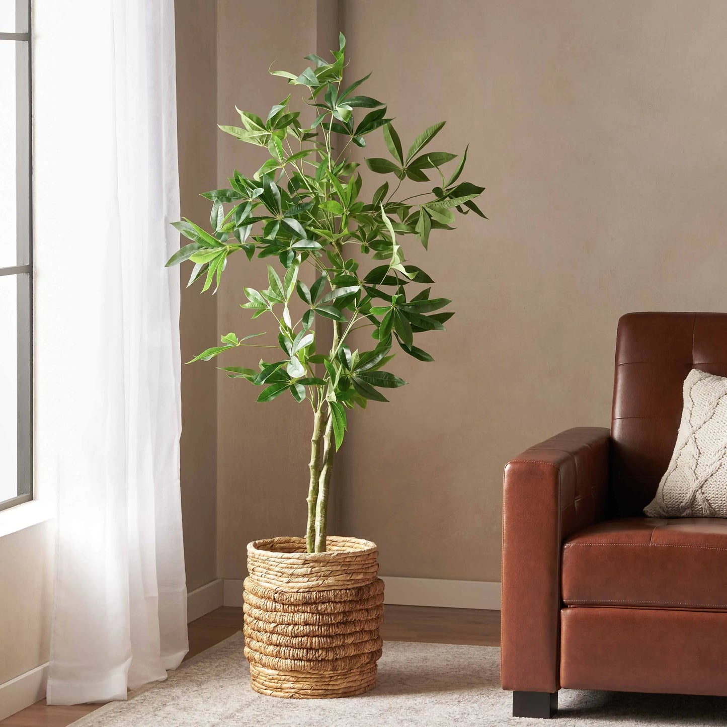 Artificial Pachira Macrocarpa Money Tree – Pre-Potted Feng Shui Plant, 63" Tall