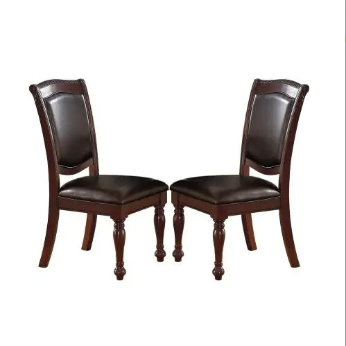 Gorgeous Set of 2 Side Chairs - Brown Rubberwood Faux Leather Upholstered Dining Chairs for Formal Dining Room