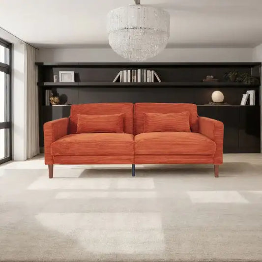 2140-OG Orange Sofa Seats, Linen Upholstery, Comfortable and Stylish Seating