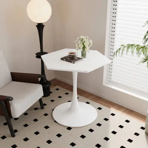 31.5" Modern Hexagonal Coffee Table – White Faux Marble Top with Metal Base, Small Space Accent Table for Living Room, Kitchen, or Dining Room