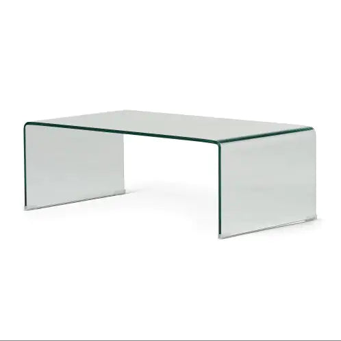 SHS- Modern Clear Glass Coffee Table – 12mm Tempered Bent Glass, Minimalist Design for Living Room