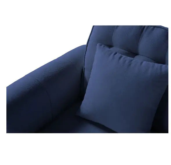 85.4" Flare Arm Sofa - Navy Blue Polyester Upholstered Sofa with Tufted Back & Piping Edge