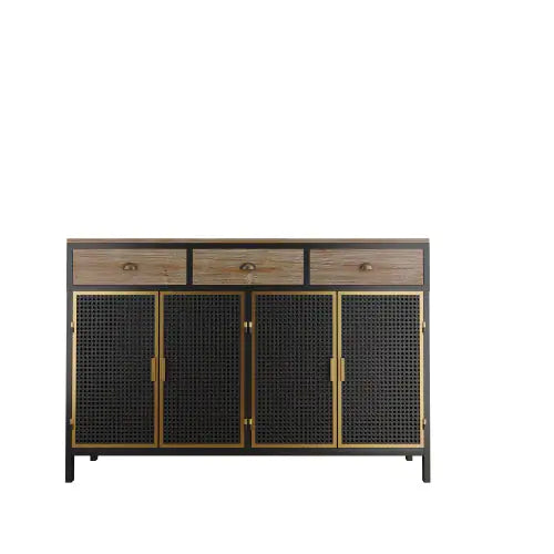 SHS-48" Modern Dark Gray Sideboard Cabinet with 3 Drawers and 4 Doors – Metal & Wood Storage Console for Living Room, Bedroom, Hallway, Office