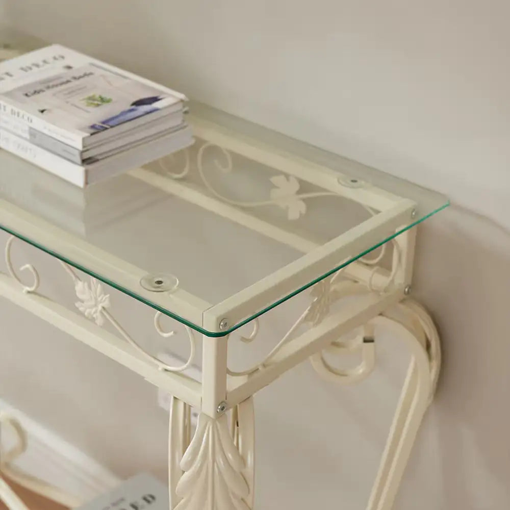 2-Tier White Tempered Glass Console Table with Storage Shelf – Modern Entryway & Sofa Table