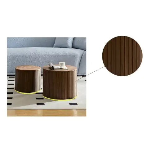 SHS-2-Piece Round Nesting Coffee Table Set – Modern MDF Walnut Finish Tables for Living Room or Lounge