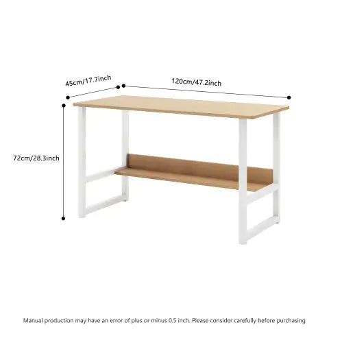 Wooden Computer Desk with Storage Rack, Home Office Desk, Laptop Desk with Bookshelf, Modern Metal Frame, Light Oak Finish