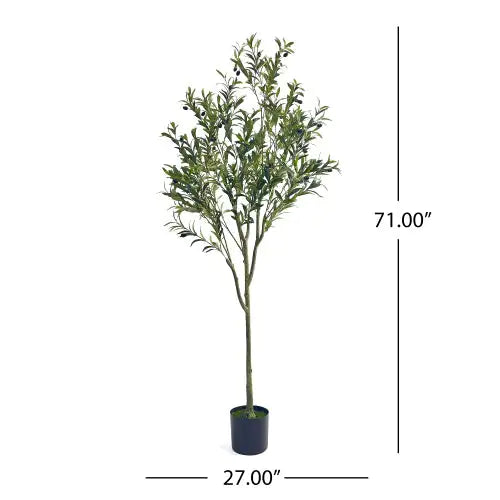 Artificial Olive Tree - Lifelike Indoor Decorative Plant with Silvery Green Leaves and Purple Olives, Pre-Potted, 71" Tall