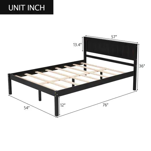 Platform Bed Frame with Headboard, Wood Slat Support, No Box Spring Needed, Full, Espresso