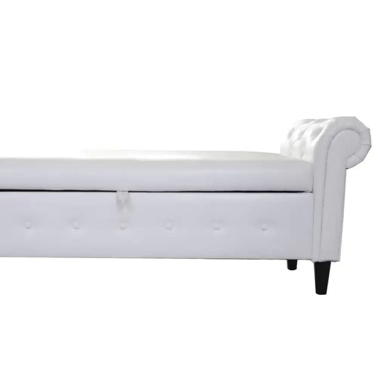 White Multifunctional Storage Rectangular Sofa Stool with Leather Upholstery