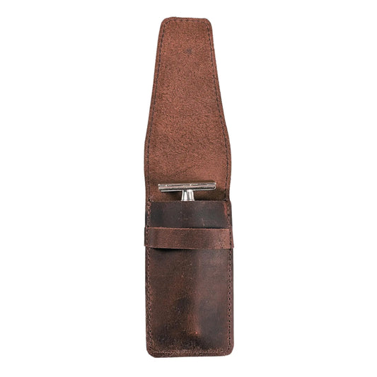 CestAntiQ Handmade Leather Safety Razor Case – Travel Shaving Accessories for Double Edge Razors – Brown Full-Grain Leather