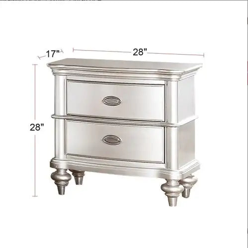 Classic Elegant 2-Drawer Nightstand in Beige/White Finish or Antique Silver – Modern Bedroom Bedside Table with Rubberwood Construction